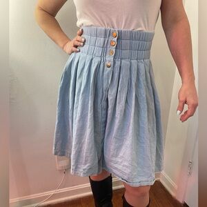 Chambray vintage Light Blue A-Line Skirt with Gold Buttons